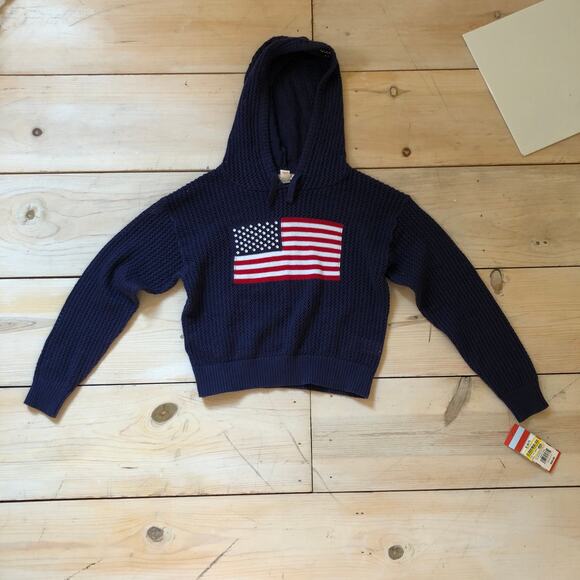Cat & Jack NWT Girls' Hooded Pullover Blue American Flag Sweater S (6/7) - Picture 1 of 6